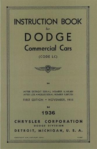 DODGE 1936 Truck Owner's Manual 36 Pick Up